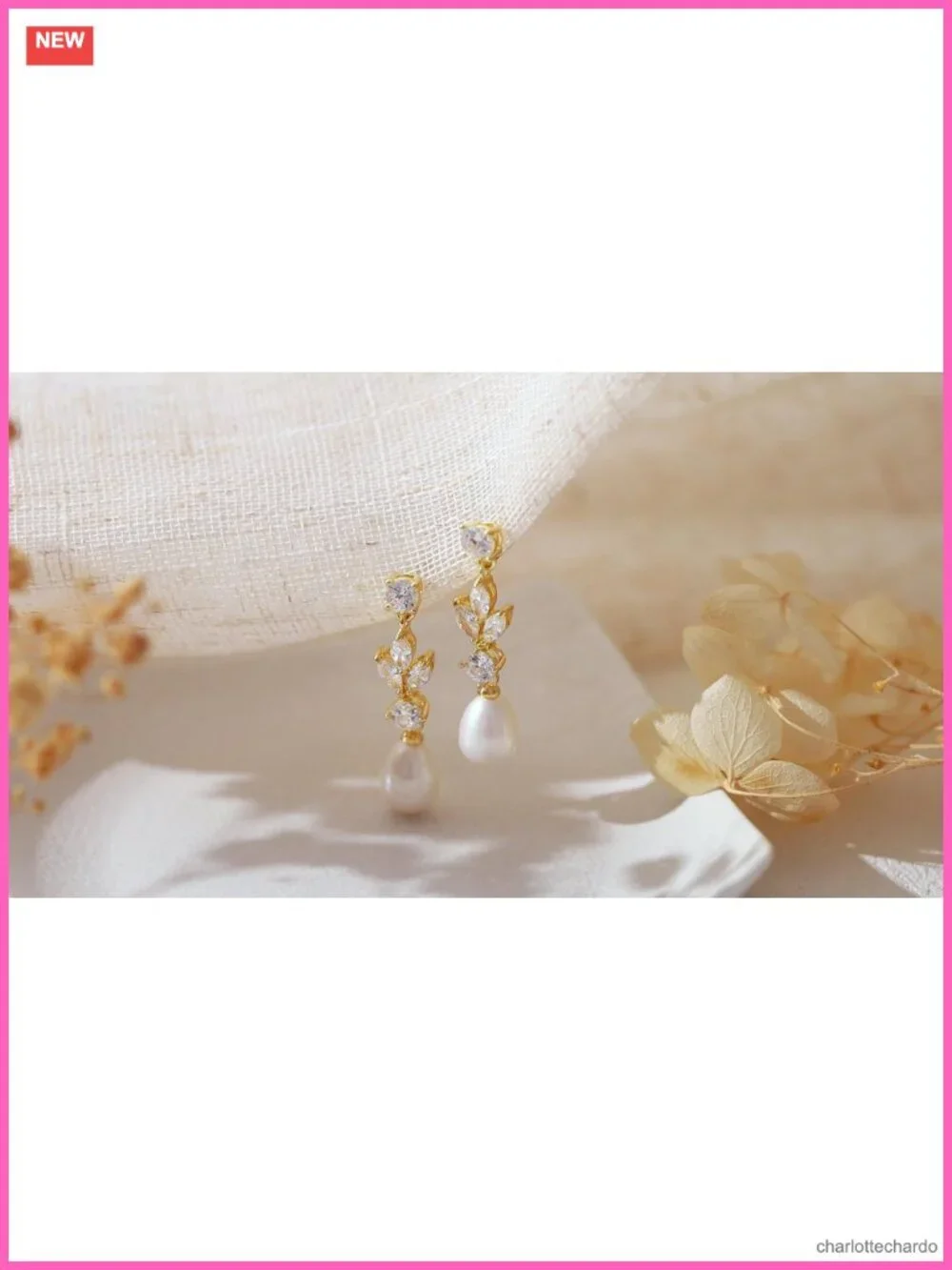 14k Gold Plated Pearl Drop Earrings with Cubic Zirconia, Hypoallergenic Wedding